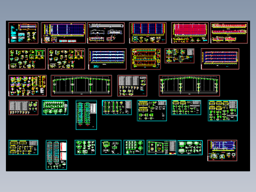 3跨54米某地起重机械厂带吊车钢结构厂房结构cad图纸