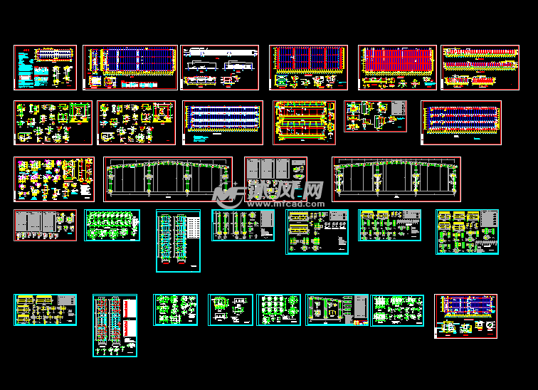 3跨54米某地起重机械厂带吊车钢结构厂房结构cad图纸