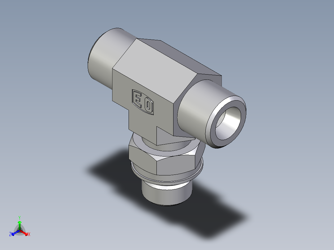 卡套式工业通用硬管接头EO_Adjustable_locknut_branch_tee_TEE08SMOROMDCF主视图