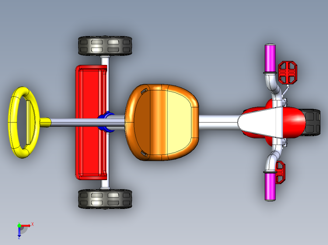 推三轮车--igs stp stl俯视图