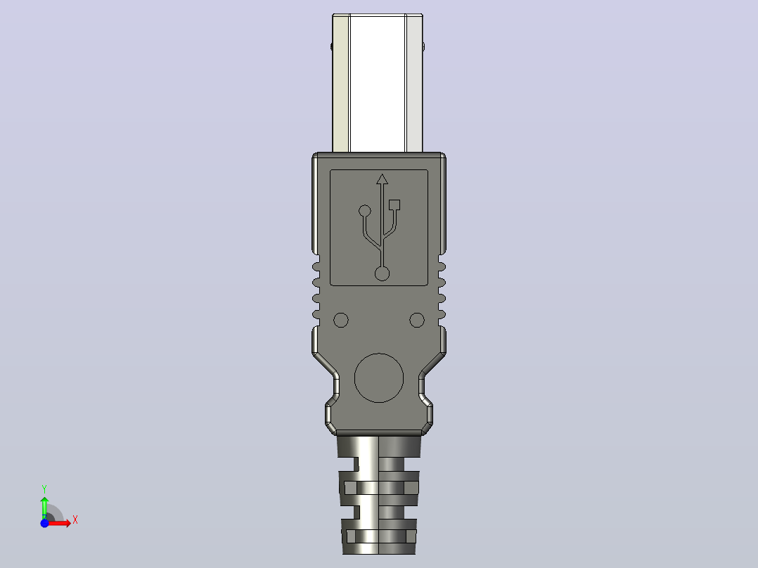 标准USB-B插头1.87英寸x 0.46英寸x 0.41英寸前视图