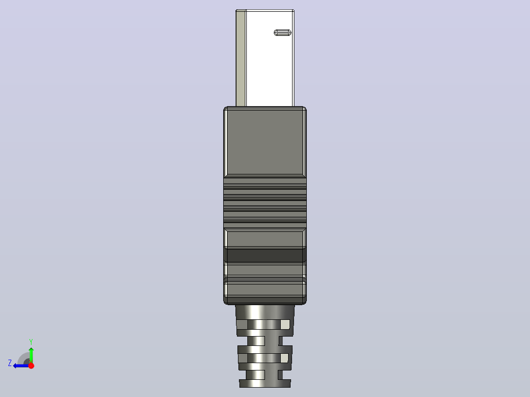 标准USB-B插头1.87英寸x 0.46英寸x 0.41英寸右视图