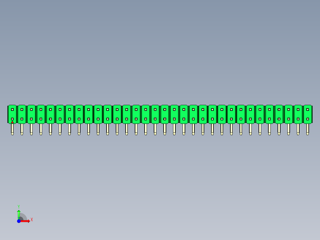 彩色公排针 100mil 2.54mm 系列-DS1022_green_2x32p_100mil_TypeD_rev1.0前视图