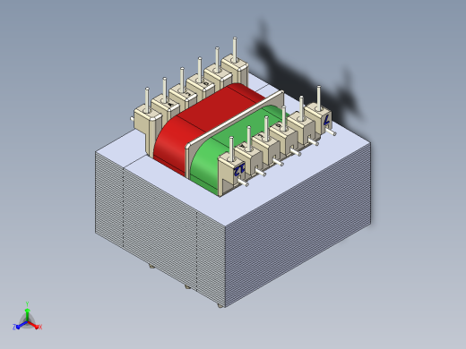 带隔膜和插针的 25 号变压器正等轴测缩略图