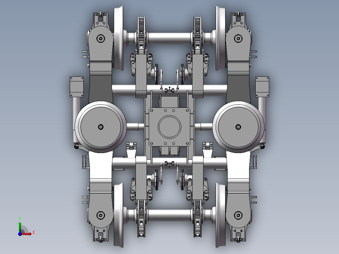 火车转向架3D图纸动力火车转向器3d模型高速动力转向架3d模型前视图