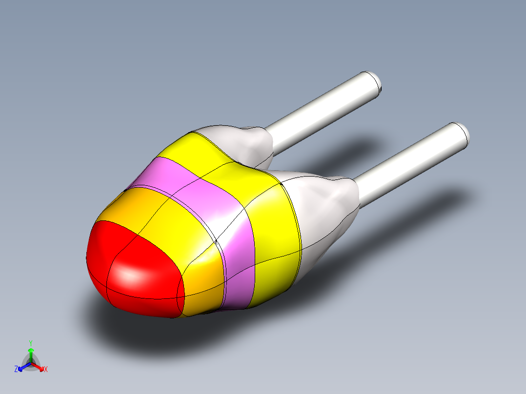 负温度系数热敏电阻（NTC）电热调节器。该器件由一个NTC芯片组成，焊接在两根镀锡铜线之间主视图