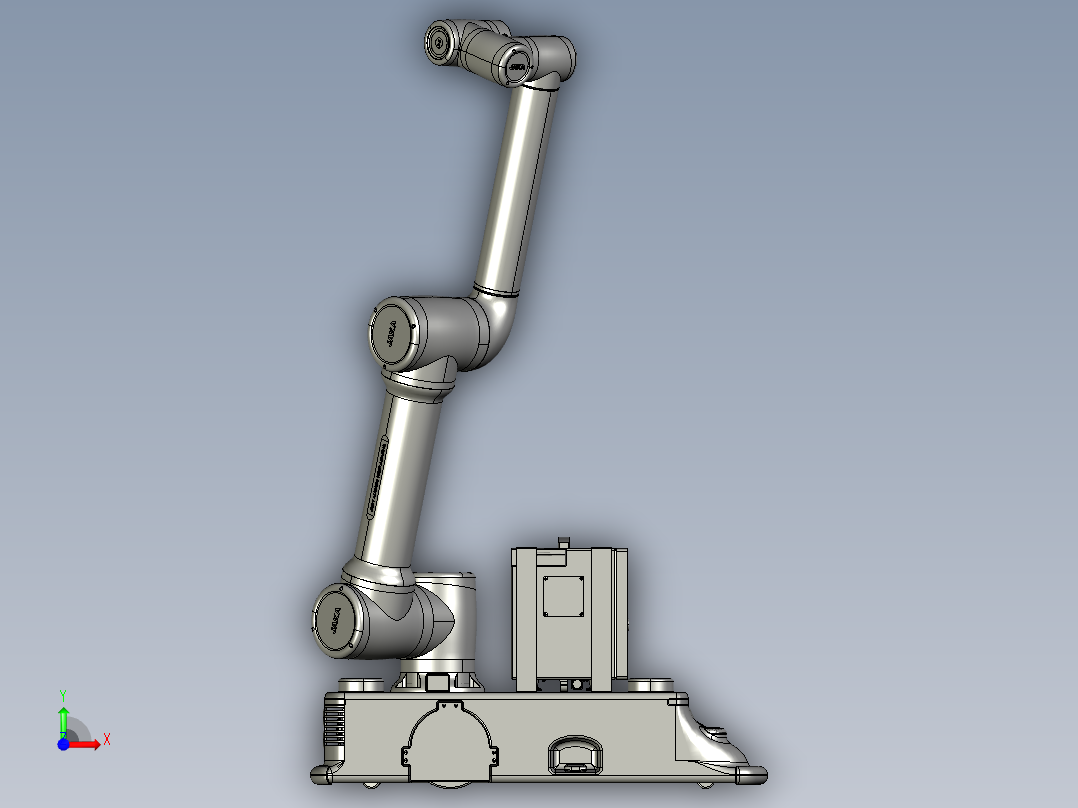 搭载机械手的四轮驱动AGV前视图