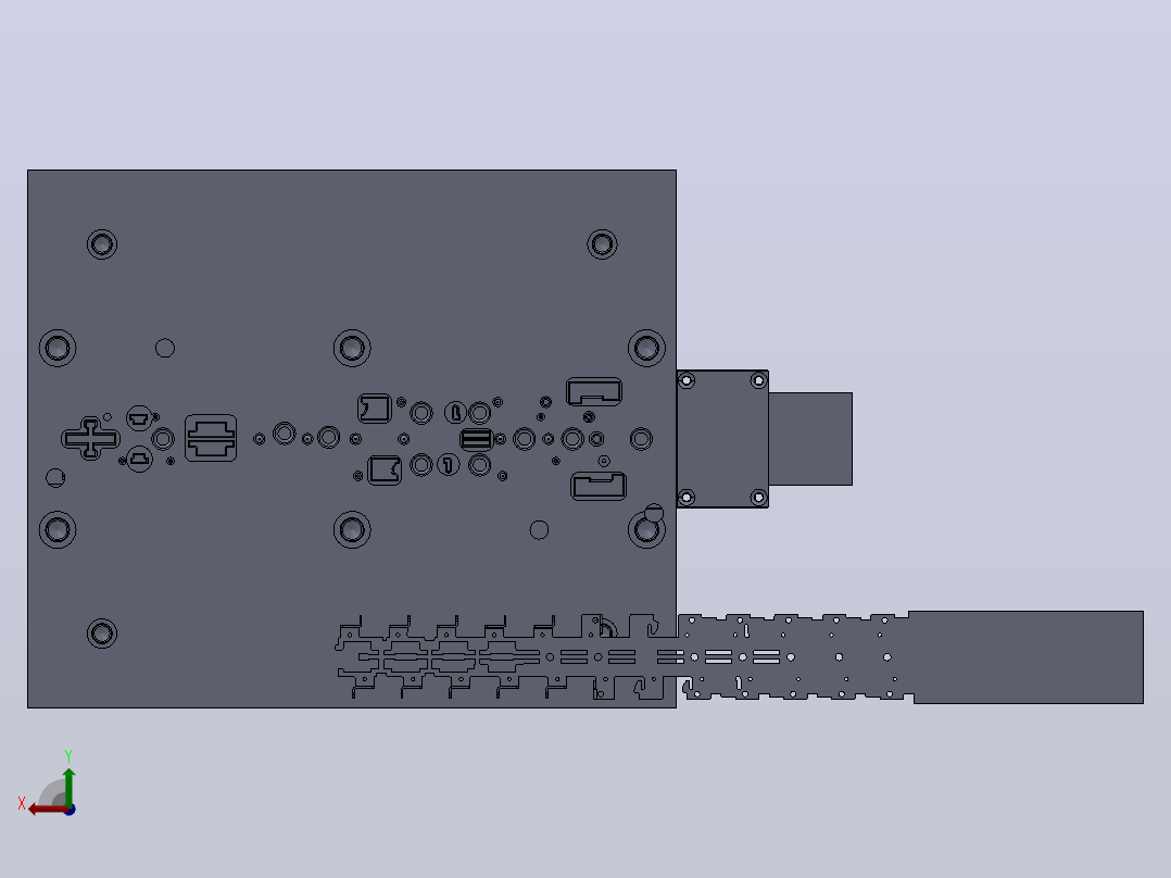 电脑机箱插簧片制作的级进模具后视图