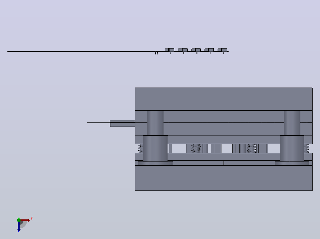 电脑机箱插簧片制作的级进模具俯视图