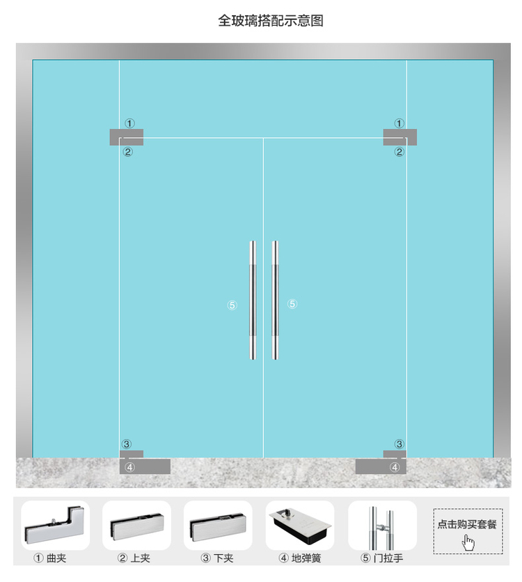 自动感应门无框玻璃门地弹簧
