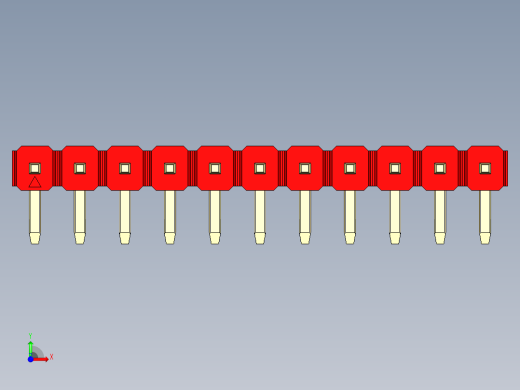彩色公排针 100mil 2.54mm 系列-DS1022_red_1x11p_100mil_TypeD_rev1.0前视缩略图