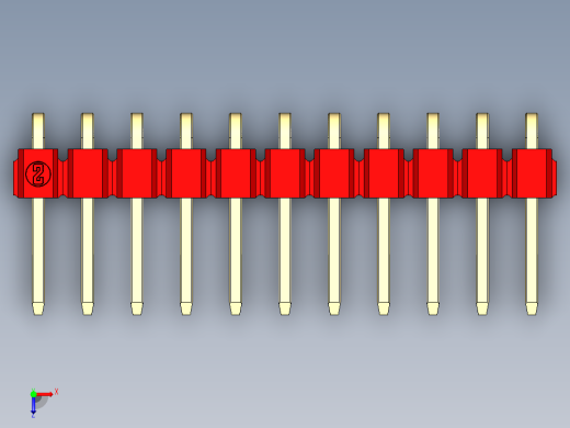 彩色公排针 100mil 2.54mm 系列-DS1022_red_1x11p_100mil_TypeD_rev1.0俯视缩略图