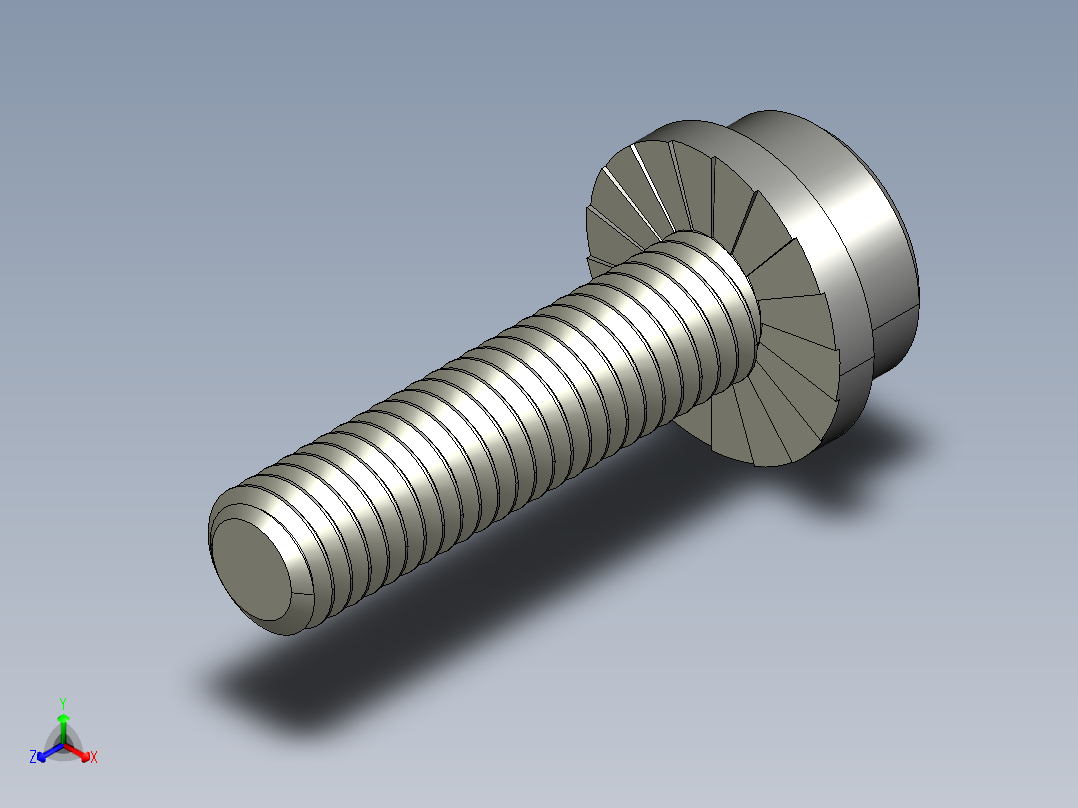 锯齿状法兰头螺钉-Serrated-Flange Socket Head Screws M5 x 0.8 mm Thread 20 mm Long正等轴测图