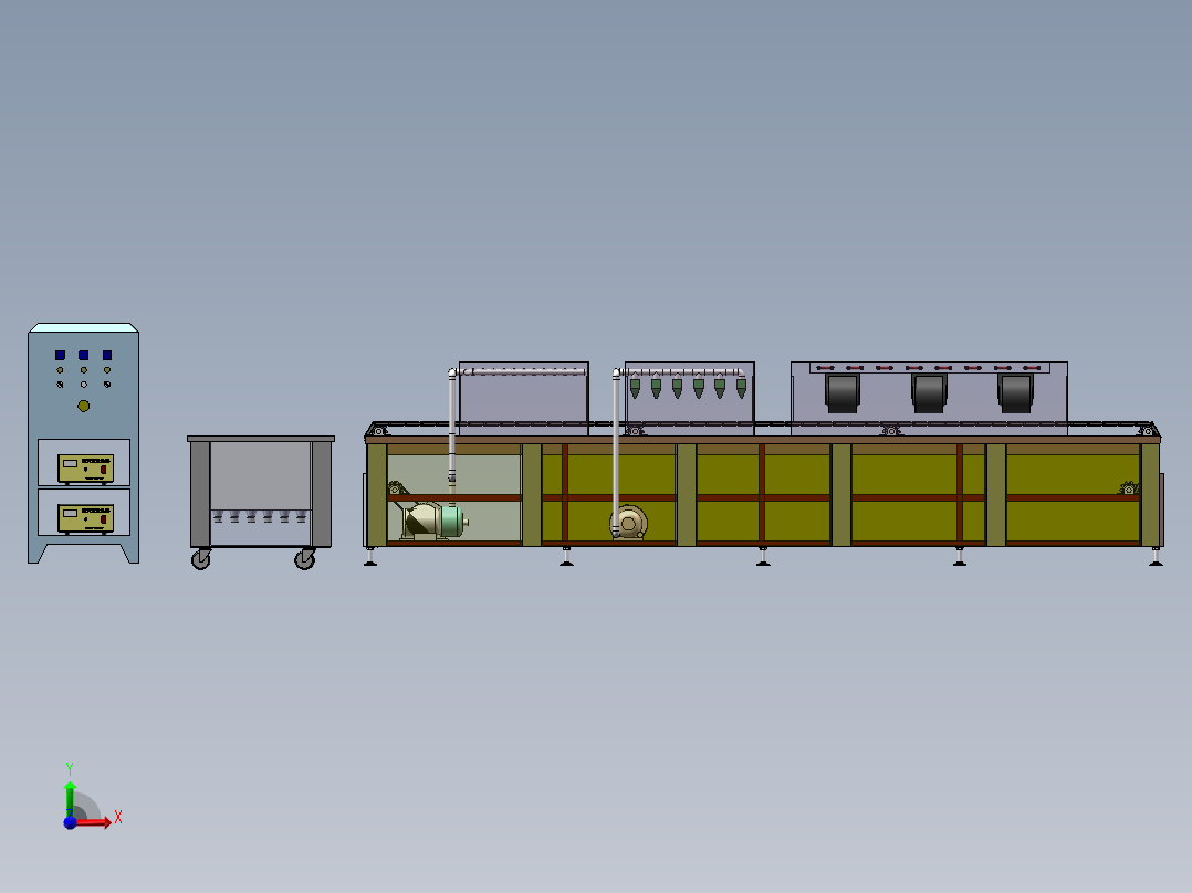 网链式超声波清洗线3D图纸 E217前视图