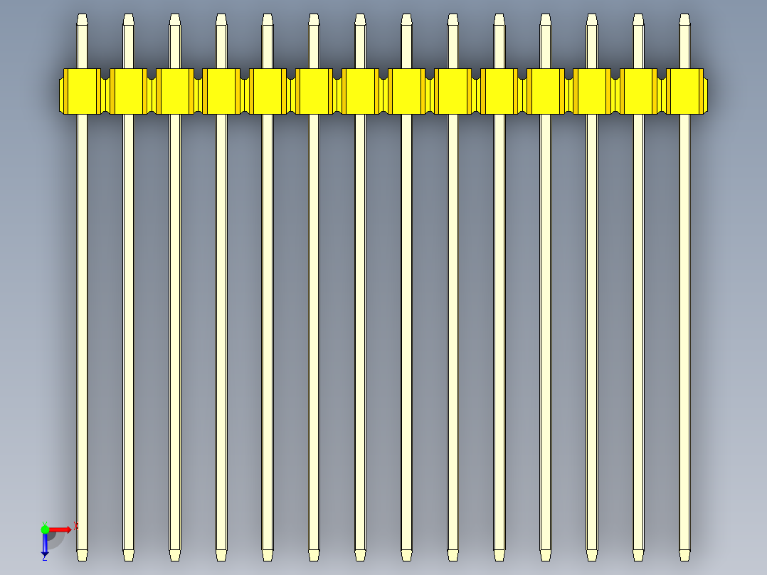 彩色公头100mil（2.54mm）系列-DS1021_yellow_2x14p_100mil_Type43_rev1.0俯视图