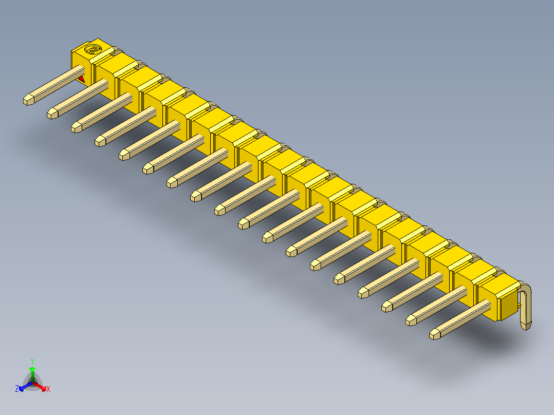 彩色公排针 100mil 2.54mm 系列-DS1022_yellow_1x18p_100mil_TypeD_rev1.0主视图