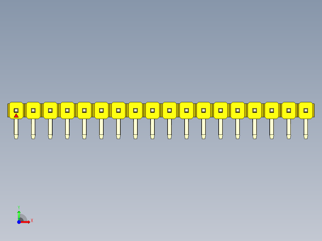 彩色公排针 100mil 2.54mm 系列-DS1022_yellow_1x18p_100mil_TypeD_rev1.0前视图