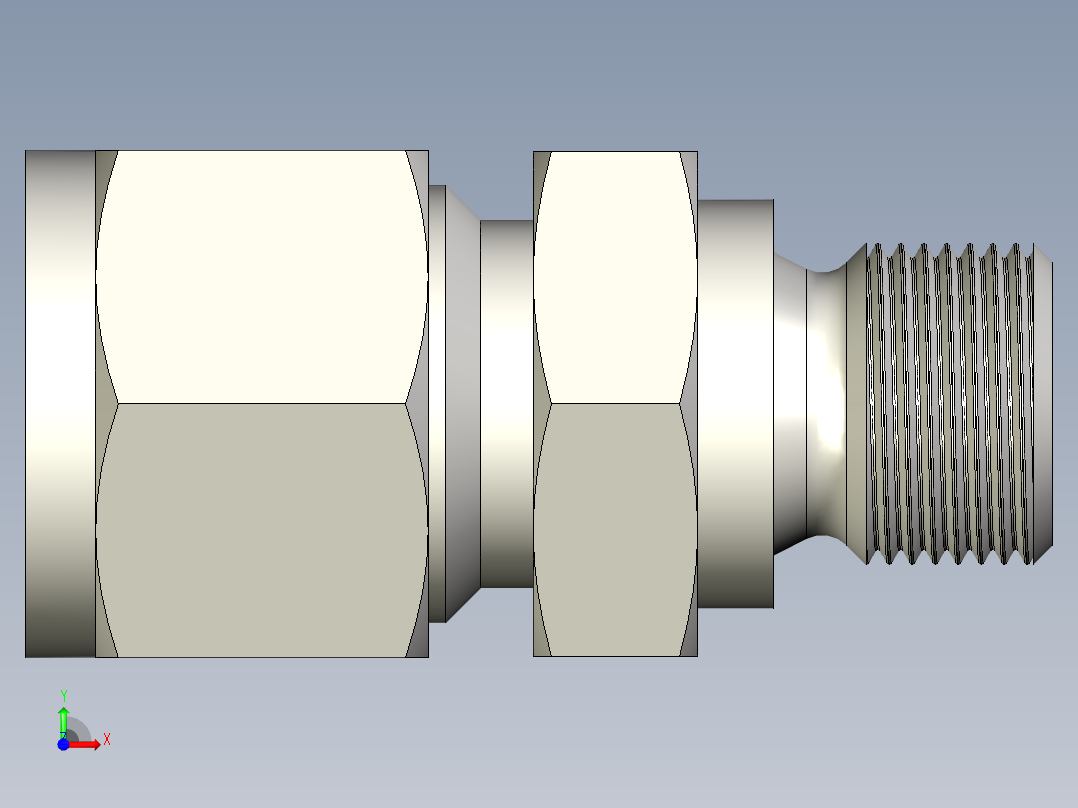 不锈钢世伟洛克管接头，外螺纹接头，12 mm管外径x M14 x 1.5外螺纹前视图