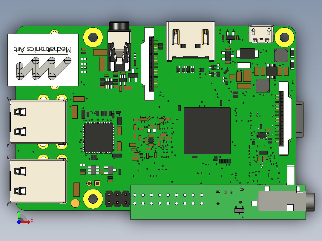 用于音频输出RPI3的PCB主板前视图