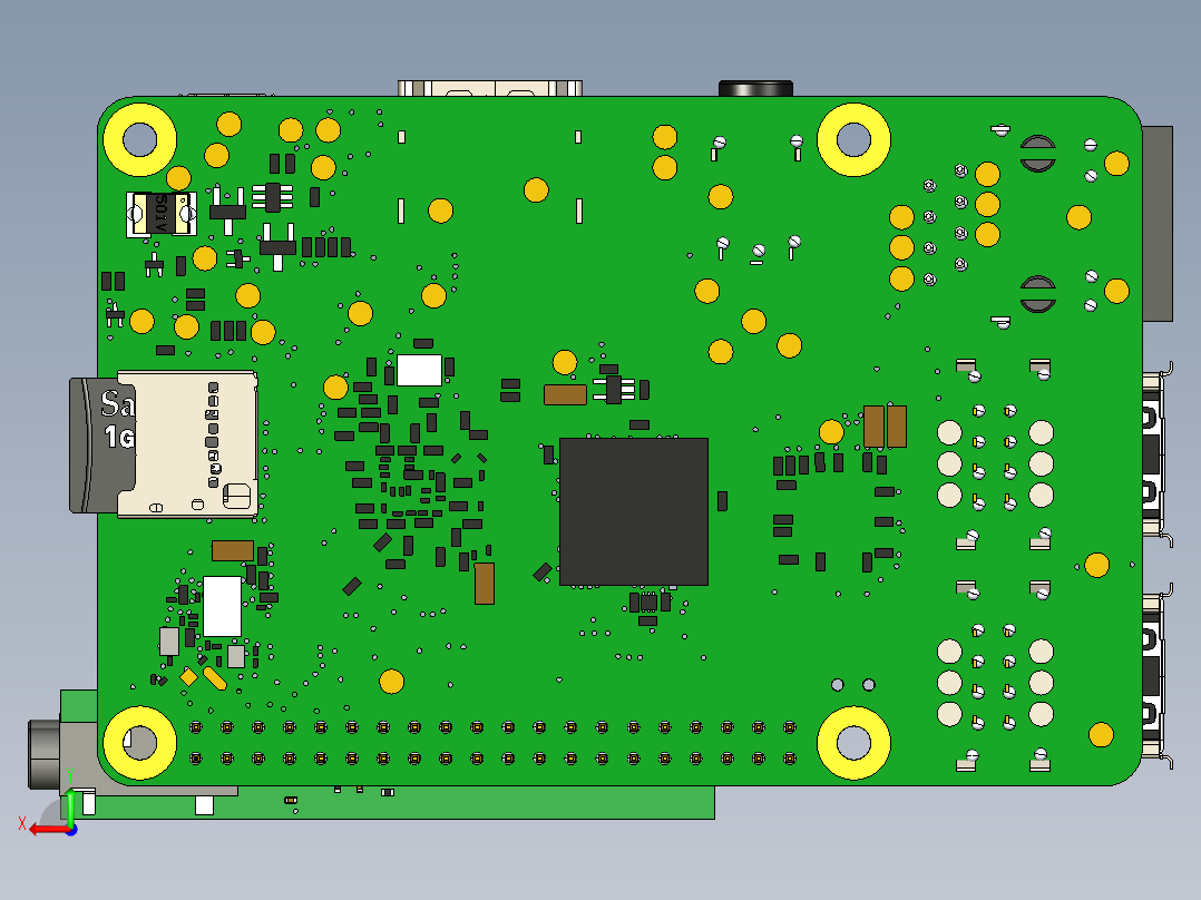 用于音频输出RPI3的PCB主板后视图