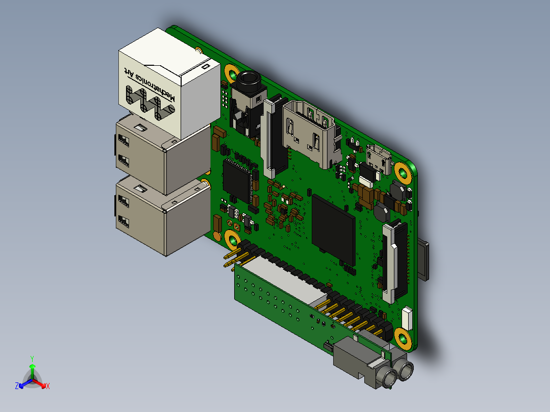 用于音频输出RPI3的PCB主板正等轴测图
