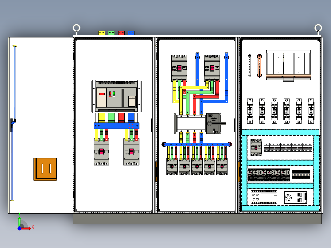 三柜组装风机控制柜三维模型前视图