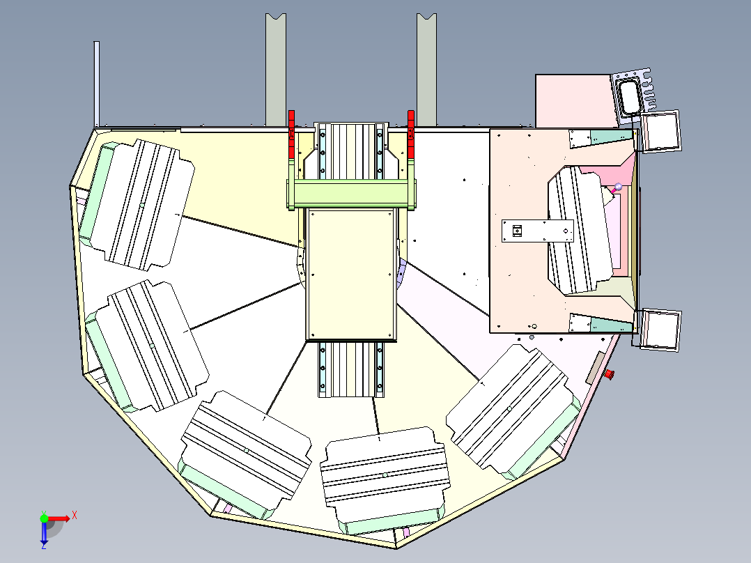 DM-7160 多工位精密零件数控钻铣中心俯视图