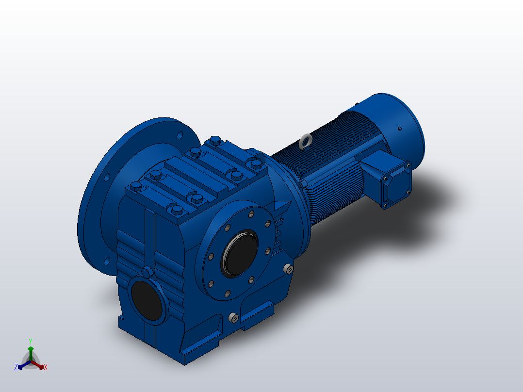SAF87法兰空心轴安装斜齿-蜗轮蜗杆减速机SAF87-YVE0.75-4P-198-M1-0°-B正等轴测图