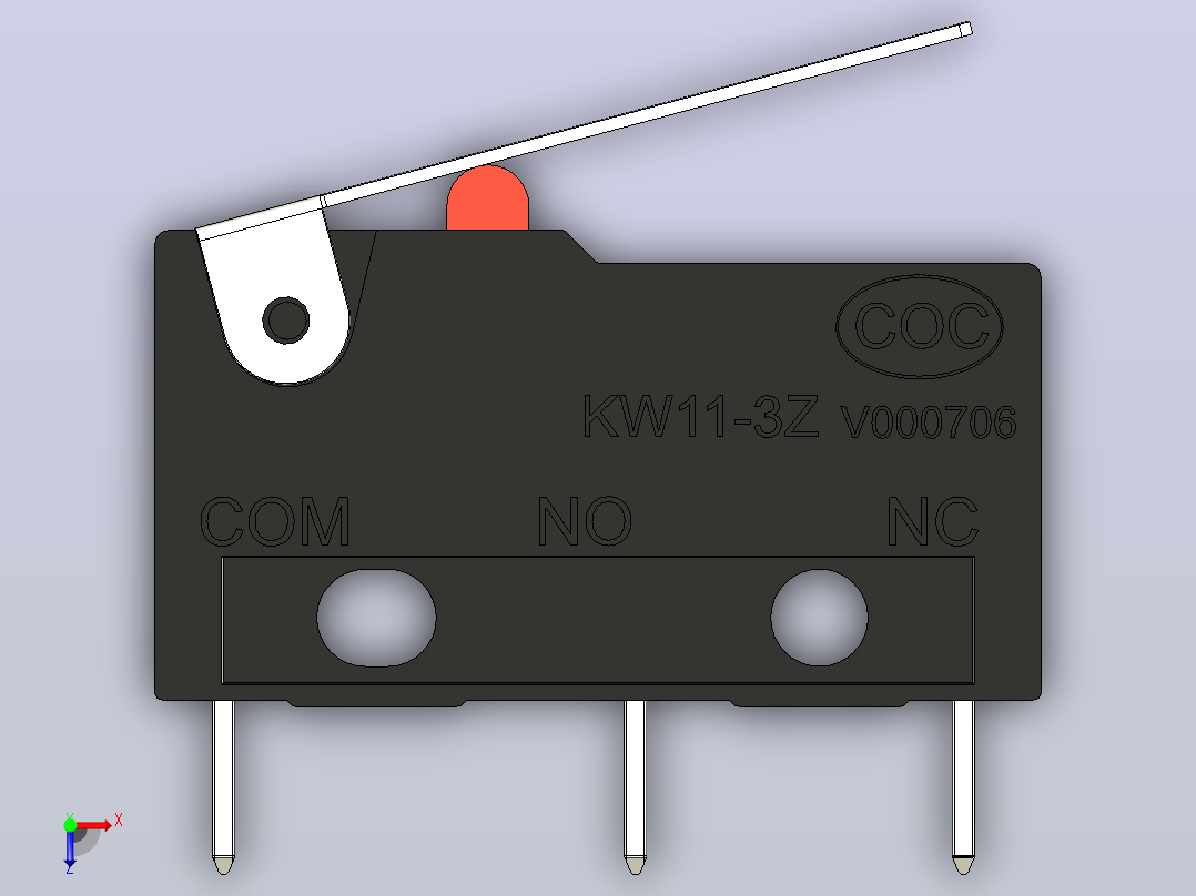 微动开关5A250VAC KW11-3Z俯视图