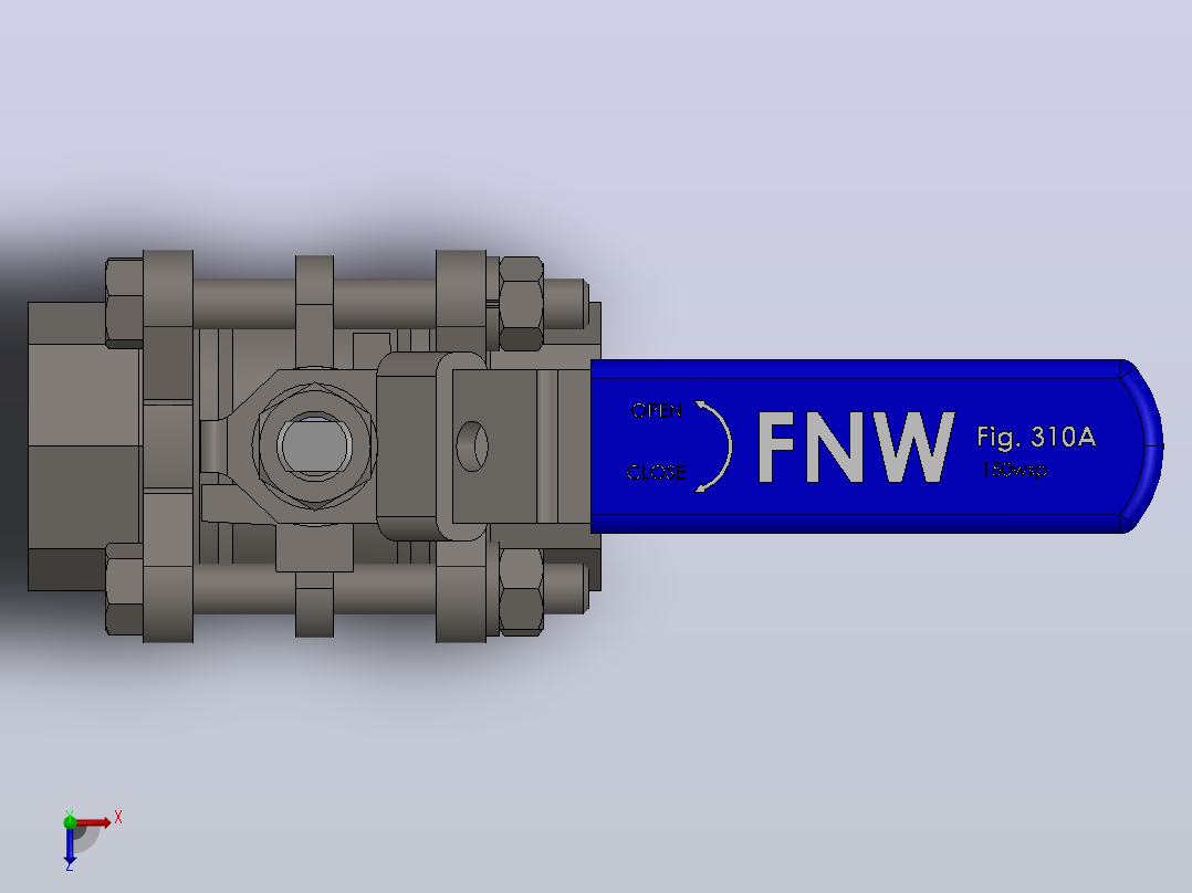FNW-FNW310AG三片式内螺纹球阀俯视图