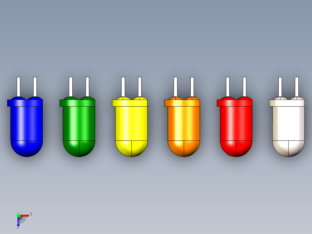 LED直径为5毫米的通孔版本，间距为2.54毫米。高度9..9.2毫米俯视图