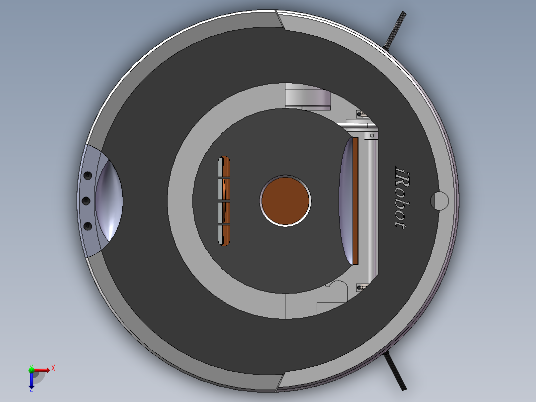 家庭扫地机器人3d图纸结构设计+CAD+说明SW 扫地机器人3D三维模型俯视图
