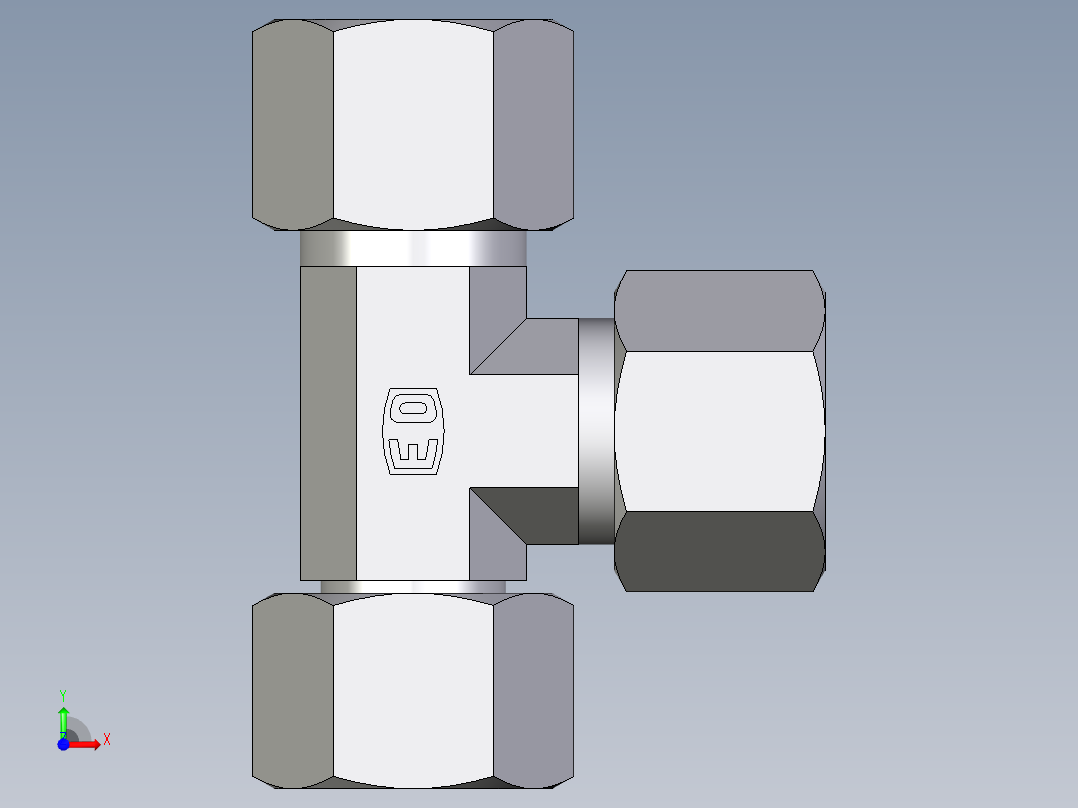 卡套式工业通用硬管接头EO_Swivel_nut_run_tee_EL14ZS71前视图