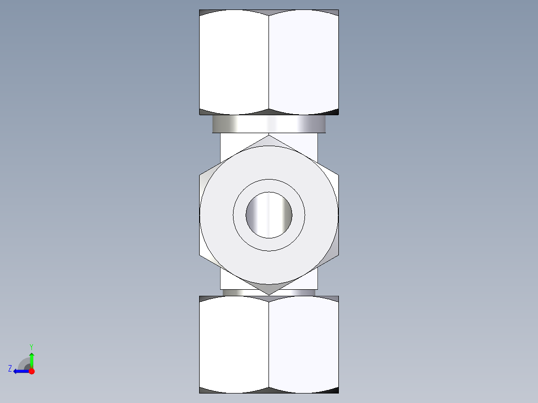 卡套式工业通用硬管接头EO_Swivel_nut_run_tee_EL14ZS71右视图