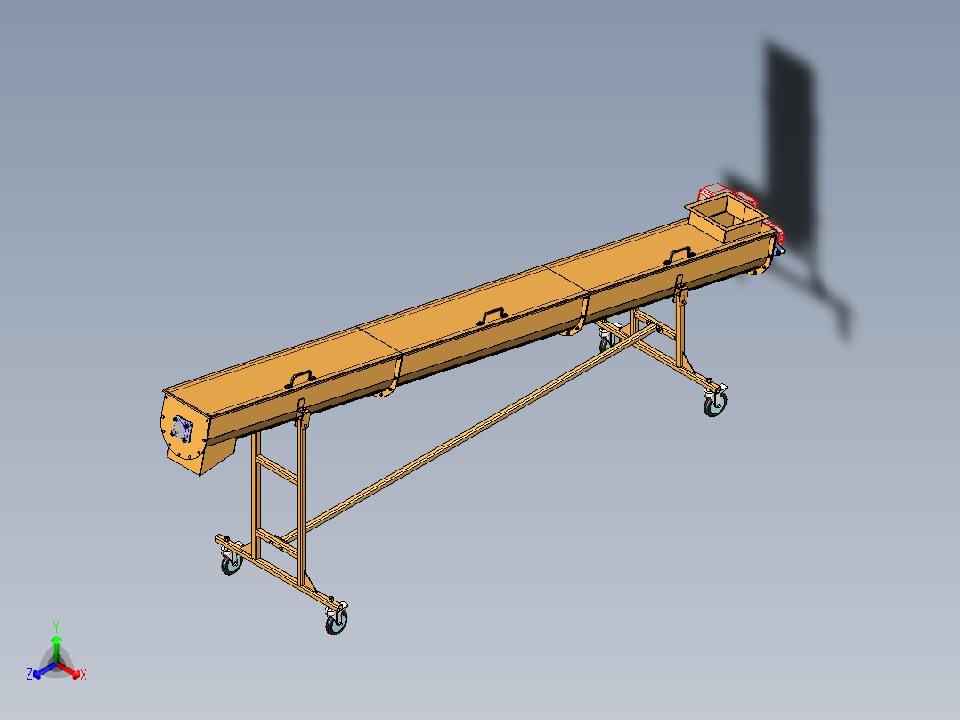 齿轮电机驱动的倾斜螺旋小麦输送器设计正等轴测图
