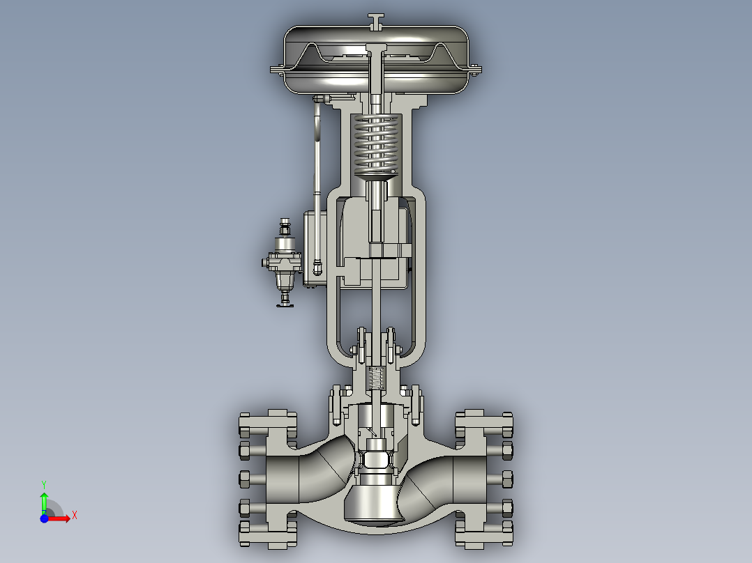 气动隔膜调节阀低温流量调节阀剖切详细结构前视图