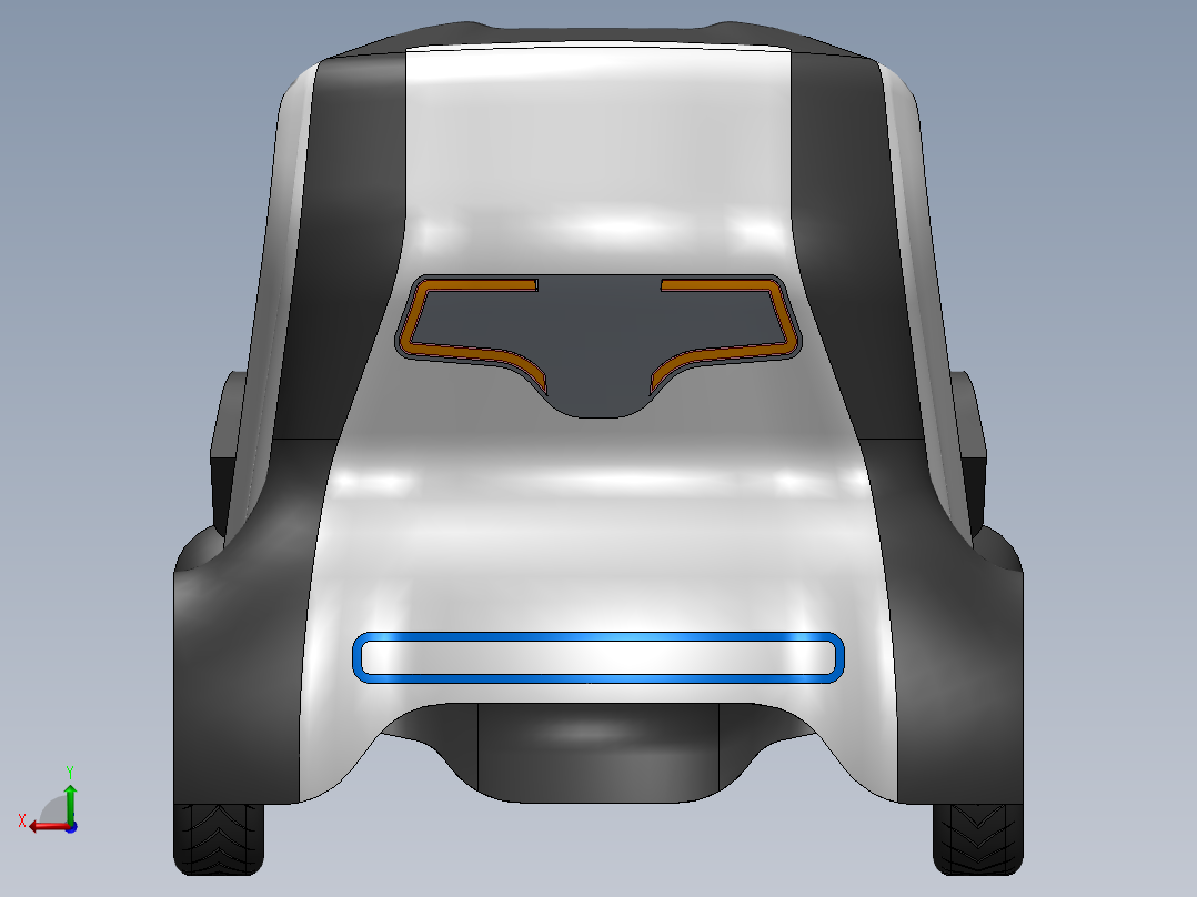 市内小型双位小轿车外壳造型3D图纸 Solidworks设计后视图