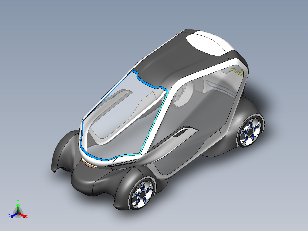市内小型双位小轿车外壳造型3D图纸 Solidworks设计正等轴测图