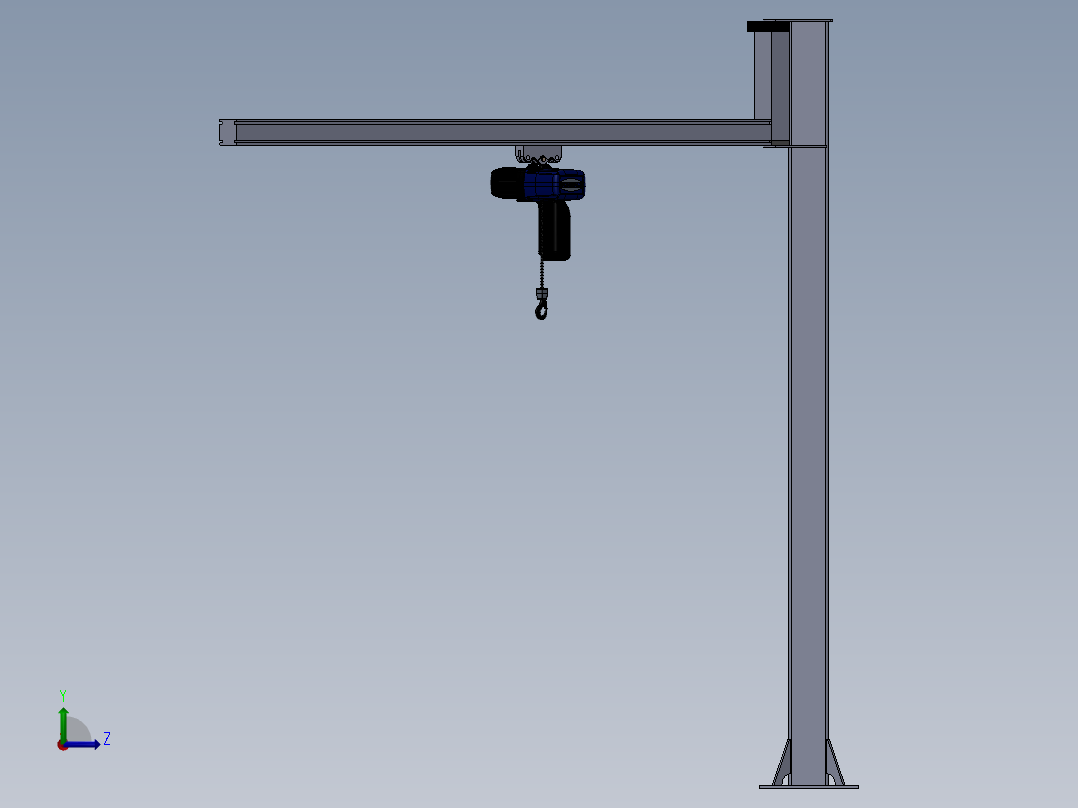 旋臂起重机系统，带链式葫芦，起重可达 125 公斤左视图