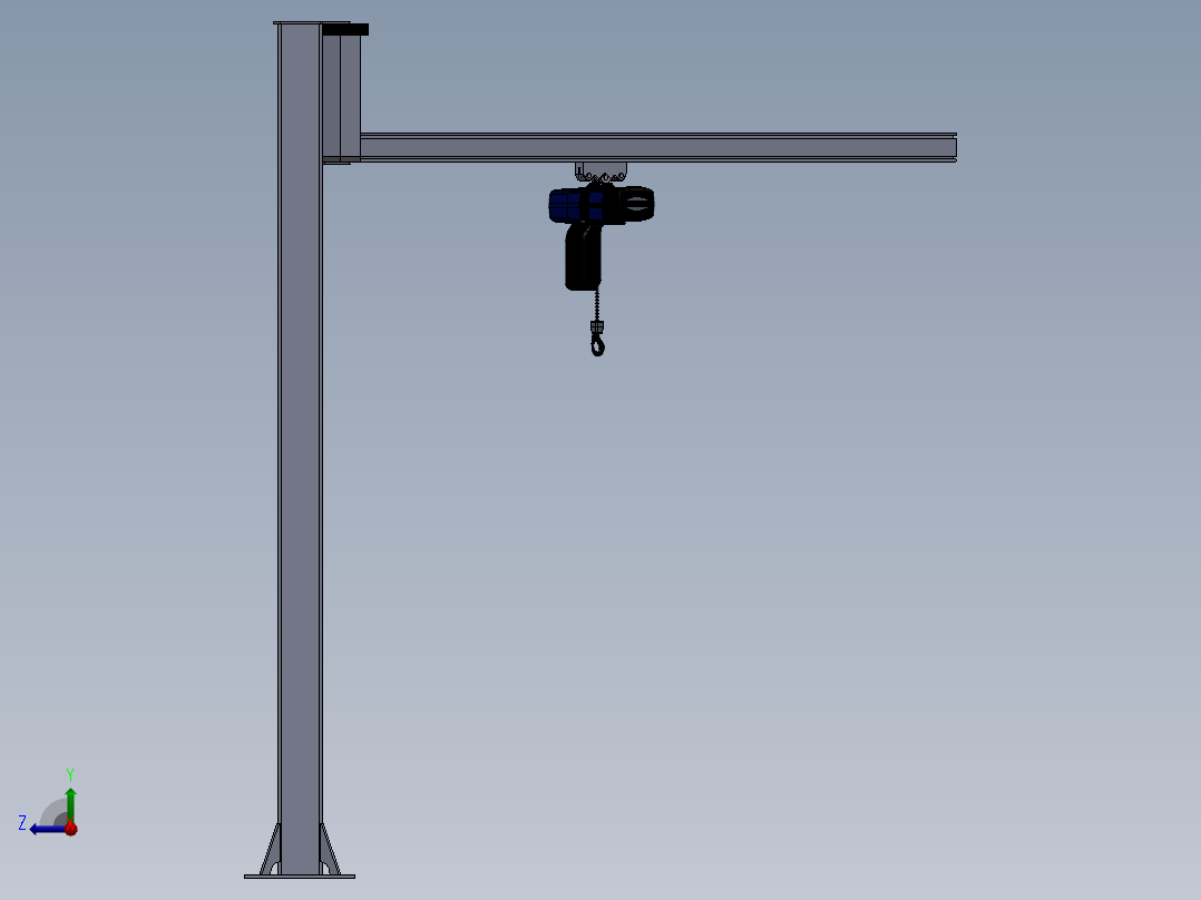 旋臂起重机系统，带链式葫芦，起重可达 125 公斤右视图