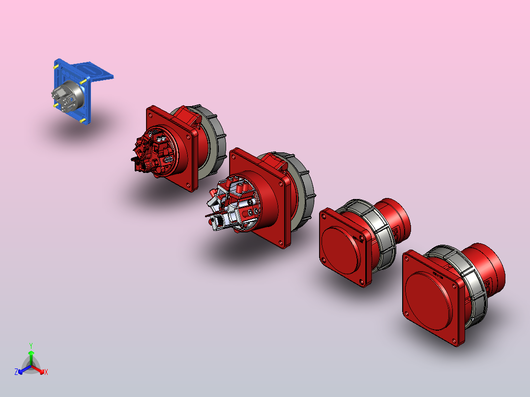 电源插座 380 V 125 A 380 V 63 A 220 V16 A正等轴测图