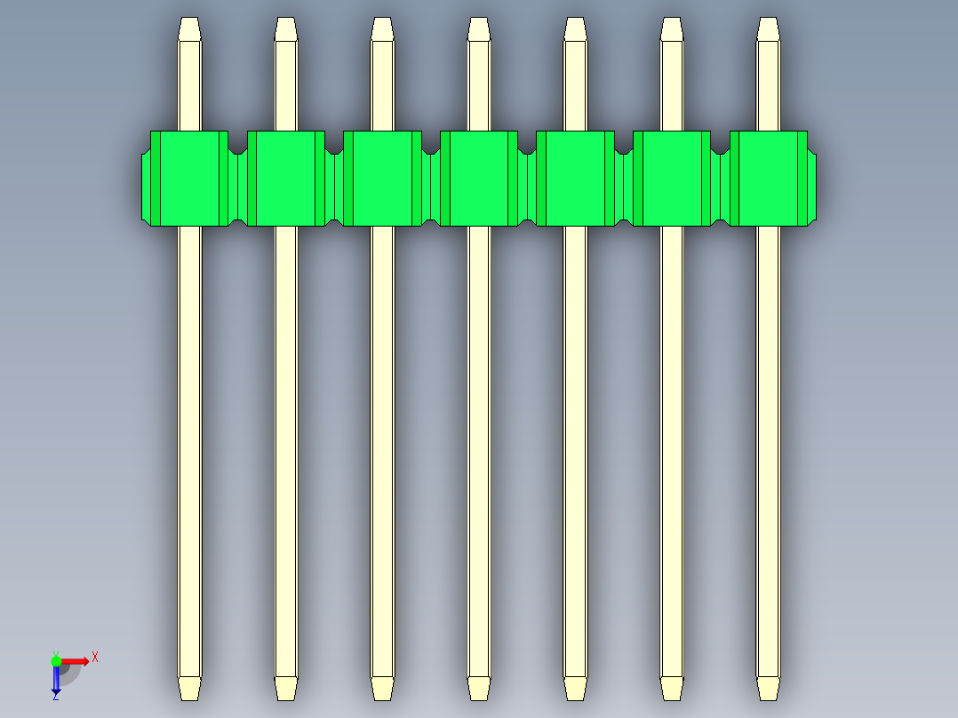 彩色公头100mil（2.54mm）系列-DS1021_green_3x07p_100mil_Type5_rev1.0俯视图