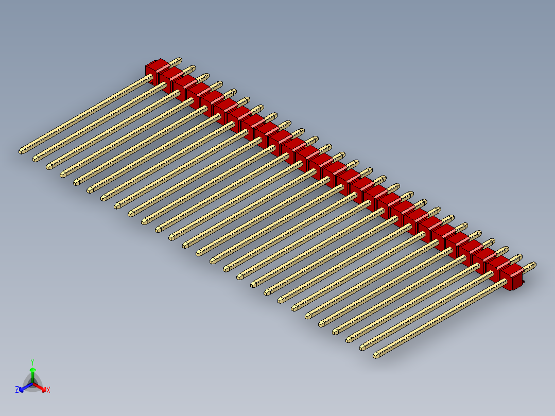 彩色公头100mil（2.54mm）系列-DS1021_red_1x27p_100mil_Type43_rev1.0正等轴测图