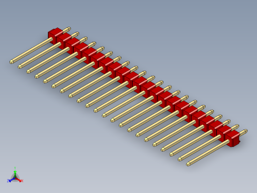 彩色公头100mil（2.54mm）系列-DS1021_red_1x22p_100mil_Type5_rev1.0正等轴测缩略图