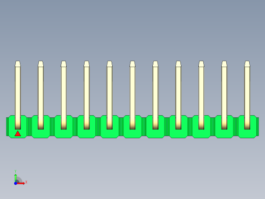 彩色公排针 100mil 2.54mm 系列-DS1022_green_11p_100mil_TypeU_rev1.0前视缩略图