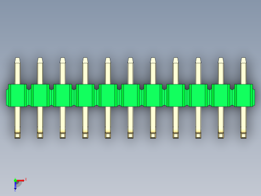 彩色公排针 100mil 2.54mm 系列-DS1022_green_11p_100mil_TypeU_rev1.0俯视缩略图