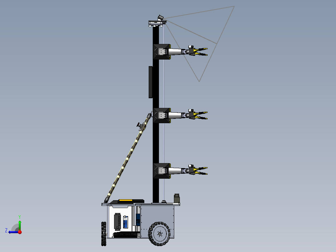 Stickbug 6机械臂授粉机器人3D图纸 Solidworks设计右视图