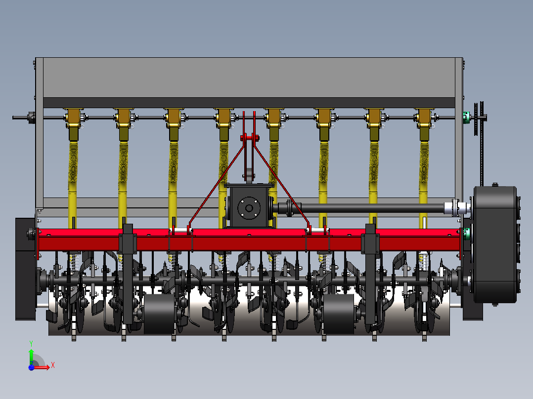 小麦播种施肥联合作业机3d图纸 稻谷、小麦等农作物收割机3d模型前视图