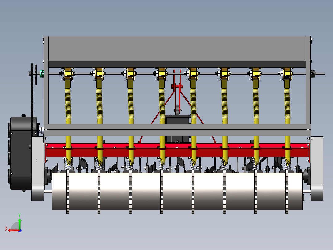 小麦播种施肥联合作业机3d图纸 稻谷、小麦等农作物收割机3d模型后视图