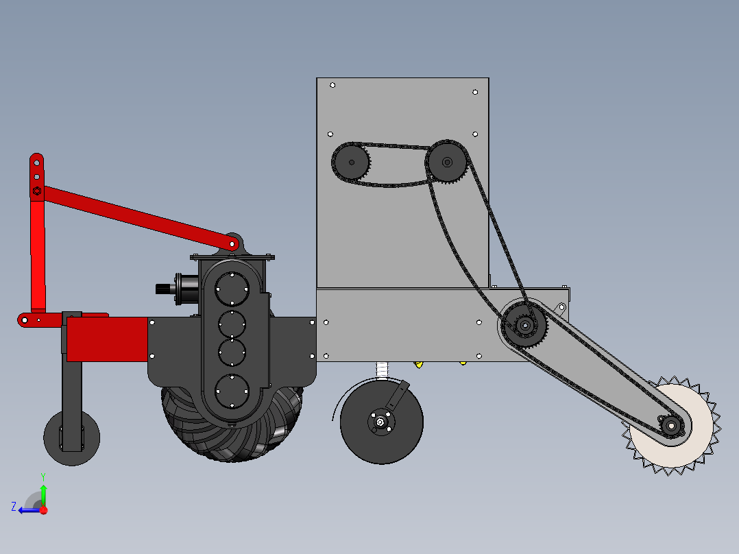 小麦播种施肥联合作业机3d图纸 稻谷、小麦等农作物收割机3d模型右视图